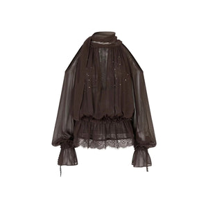 Rhinestone Mesh Chiffon Blouse