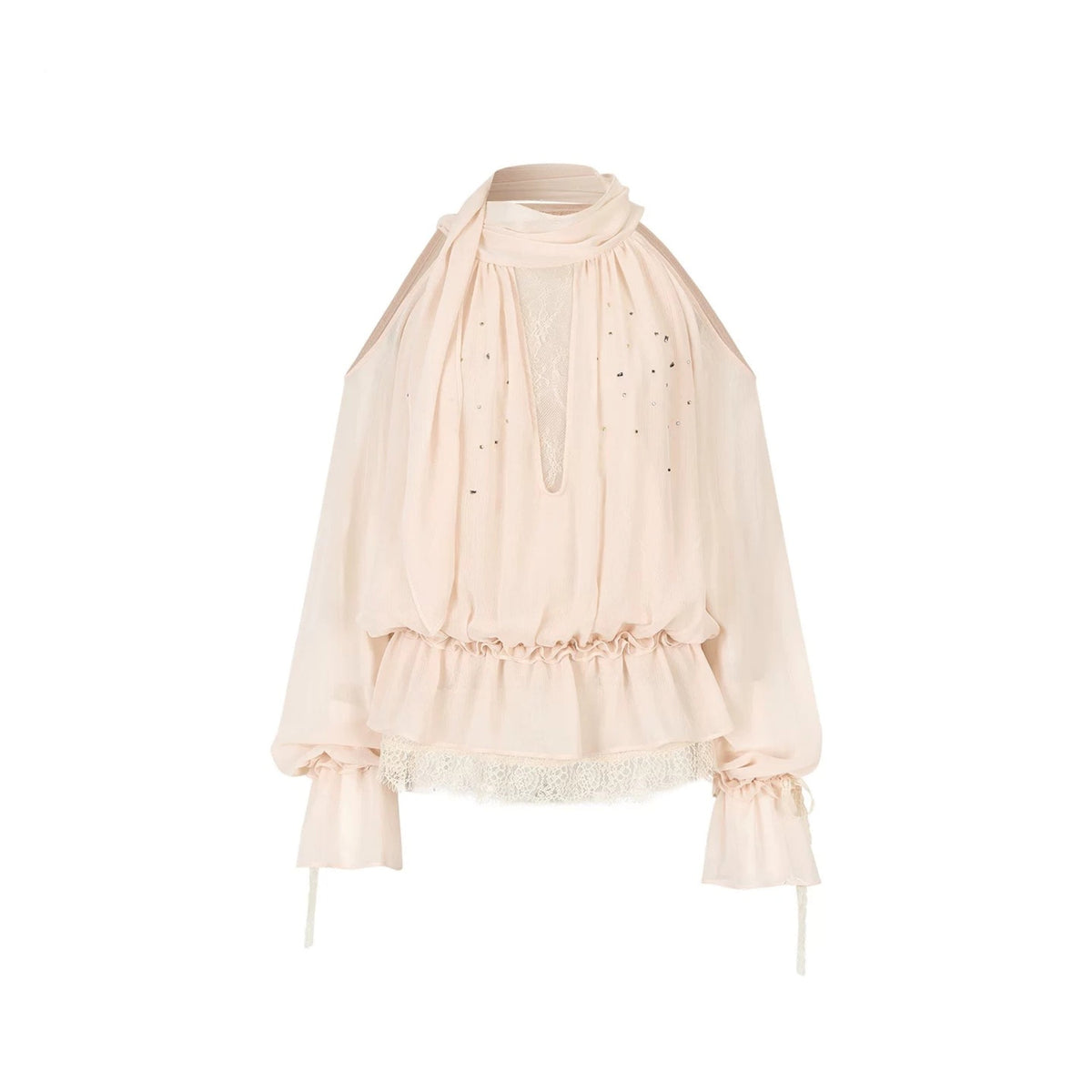 Rhinestone Mesh Chiffon Blouse
