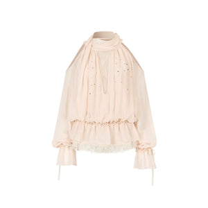 Rhinestone Mesh Chiffon Blouse