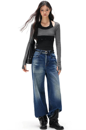 Rhinestone Patchwork Knit Top