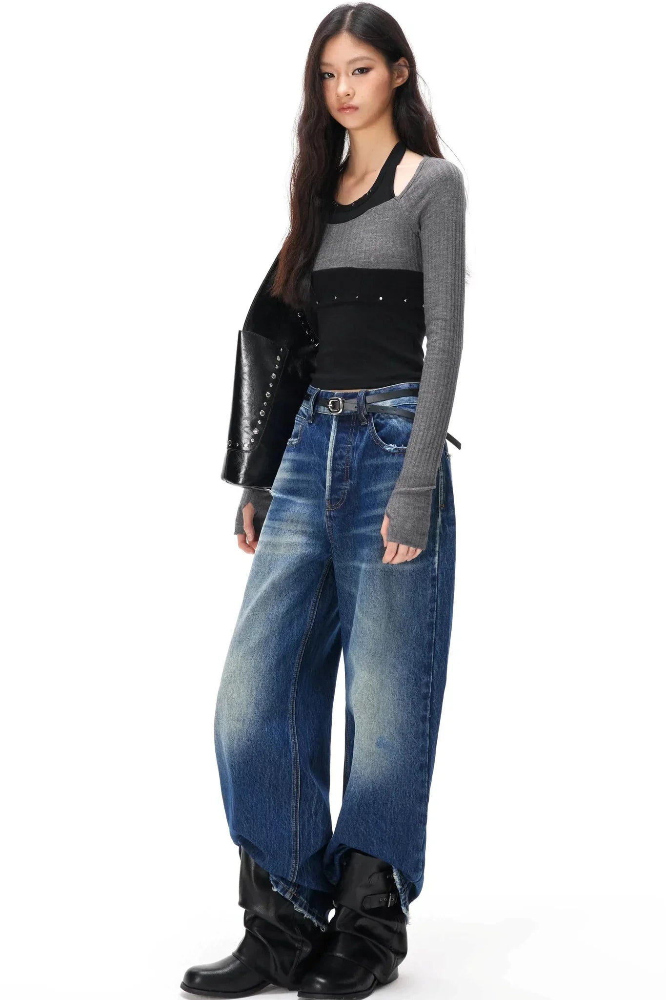 Rhinestone Patchwork Knit Top