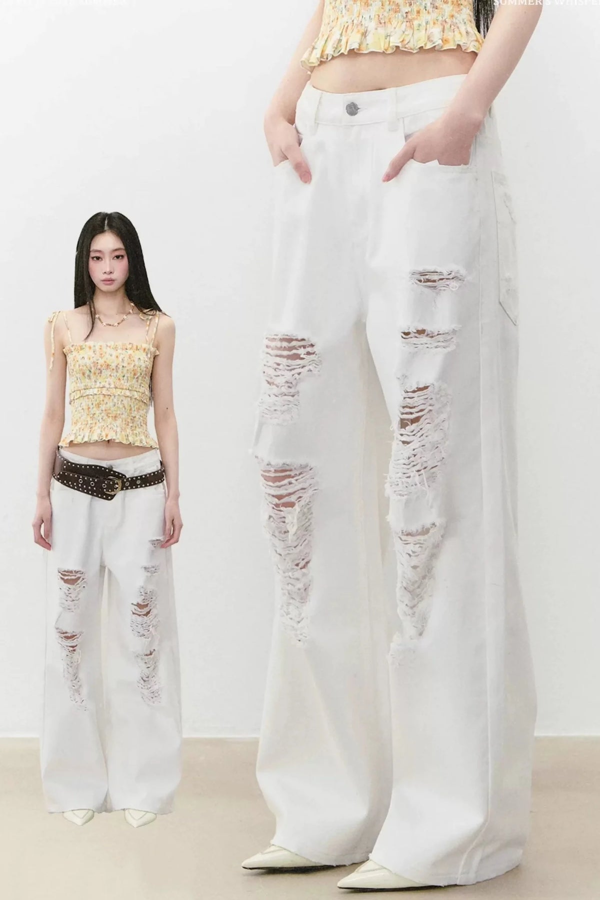 Rhinestone Ripped Denim Pants