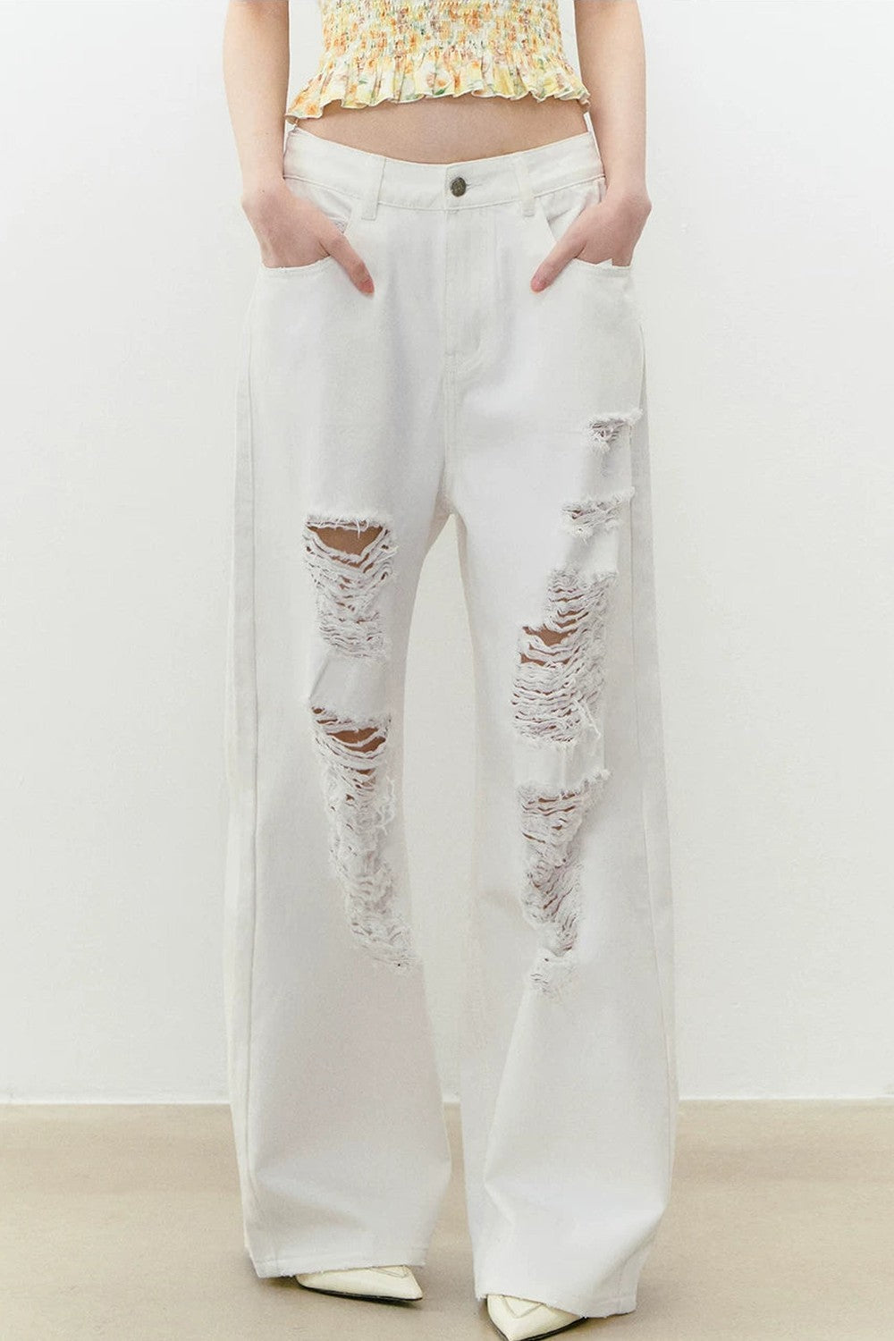 Rhinestone Ripped Denim Pants