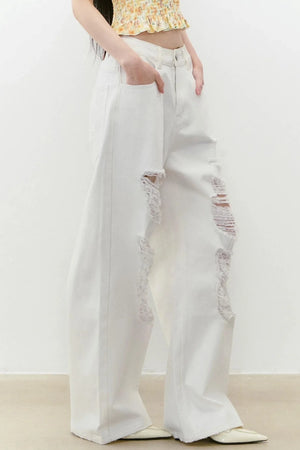 Rhinestone Ripped Denim Pants