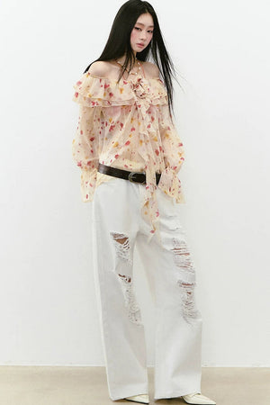 Rhinestone Ripped Denim Pants