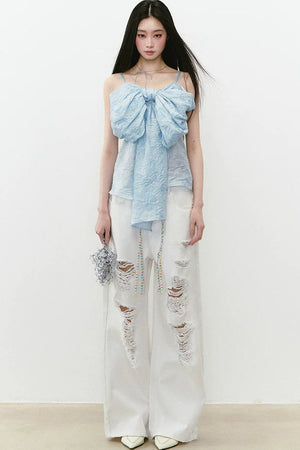 Rhinestone Ripped Denim Pants