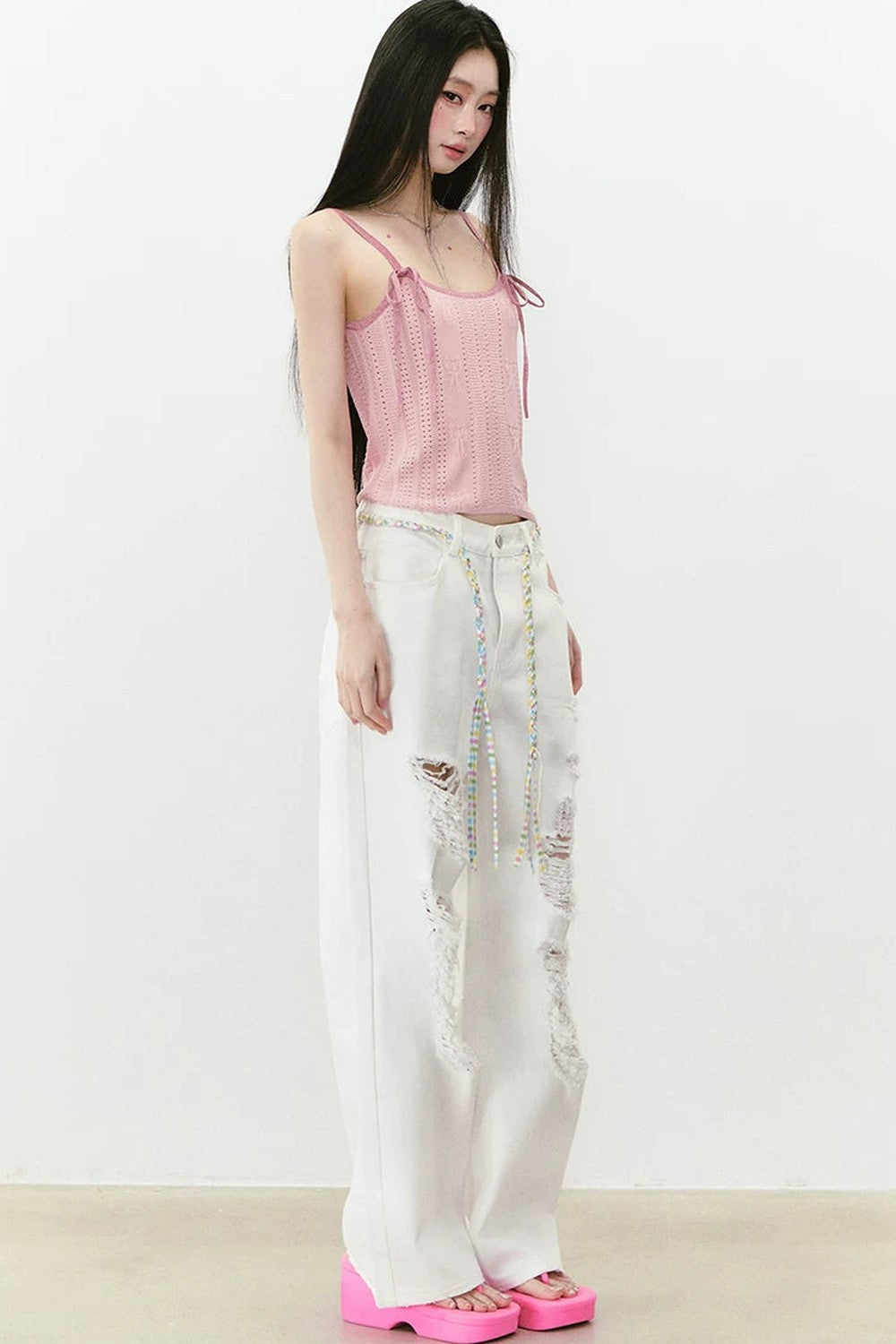 Rhinestone Ripped Denim Pants