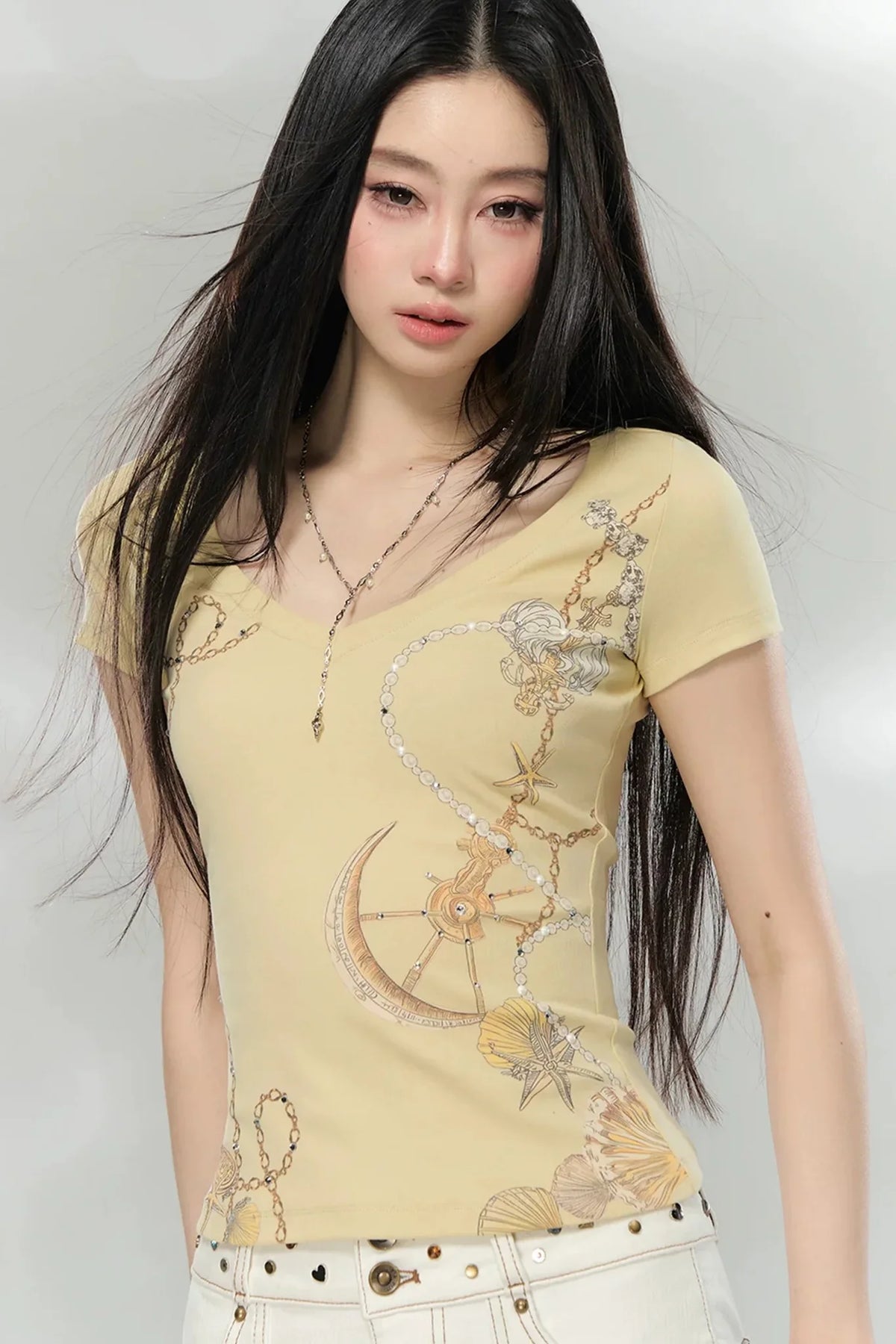 Rhinestone V-Neck Top
