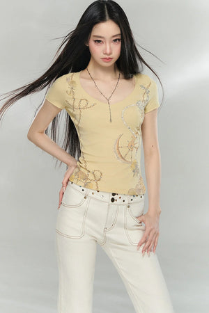Rhinestone V-Neck Top