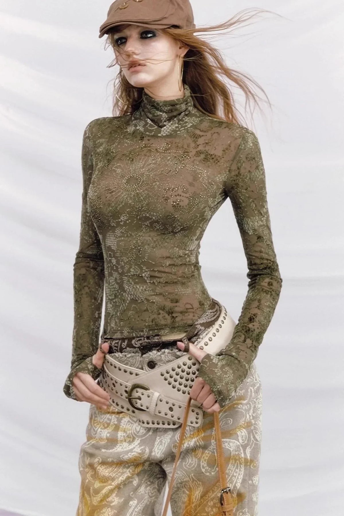 Rhinestone Velvet Jacquard Top