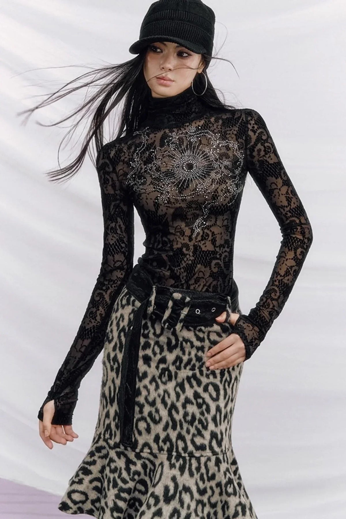 Rhinestone Velvet Jacquard Top