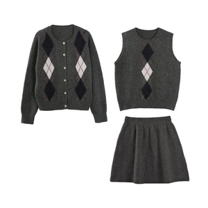 Rhombus Elements Knit Cardigan Set