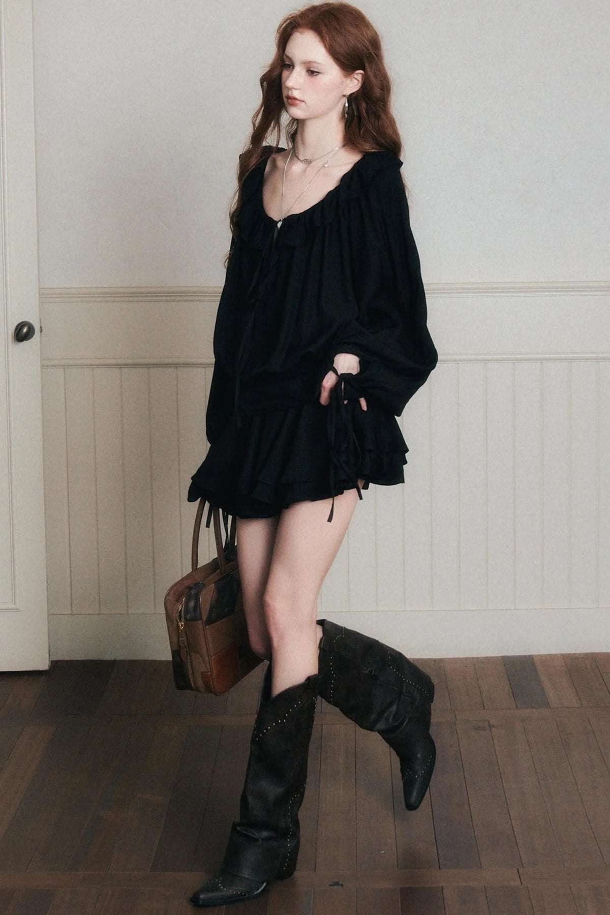 Rhythmic Ruffled Satin Dress