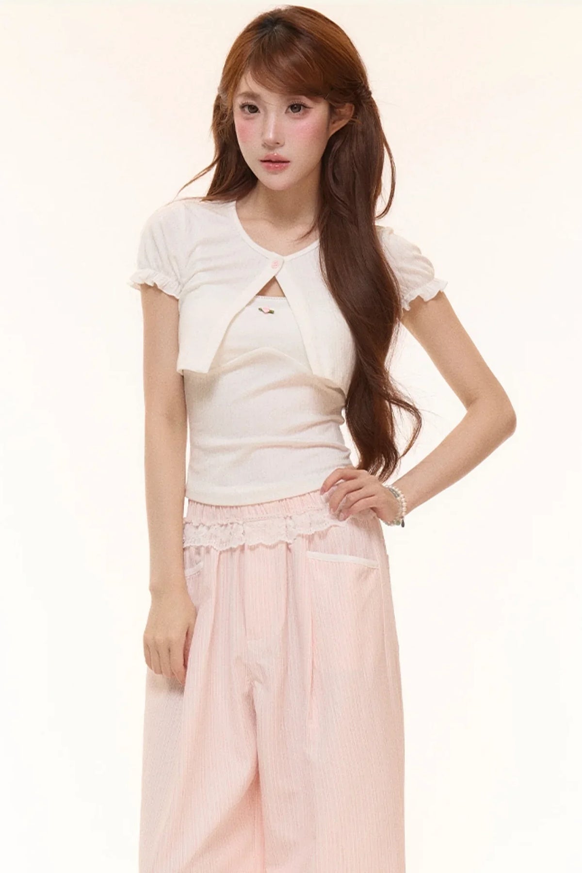 Ribbed Knit Cardigan Pants Set-Up