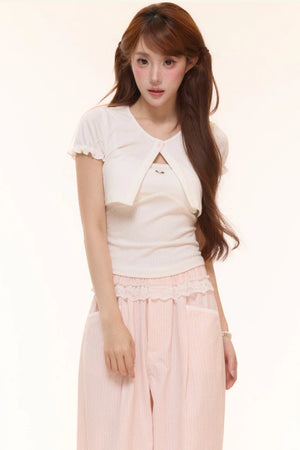 Ribbed Knit Cardigan Pants Set-Up