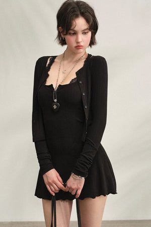 Ribbed Lace Long-Sleeve Cardigan