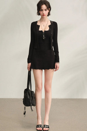 Ribbed Lace Long-Sleeve Cardigan