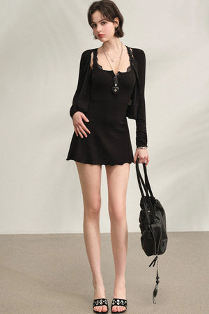 Ribbed Lace Long-Sleeve Cardigan