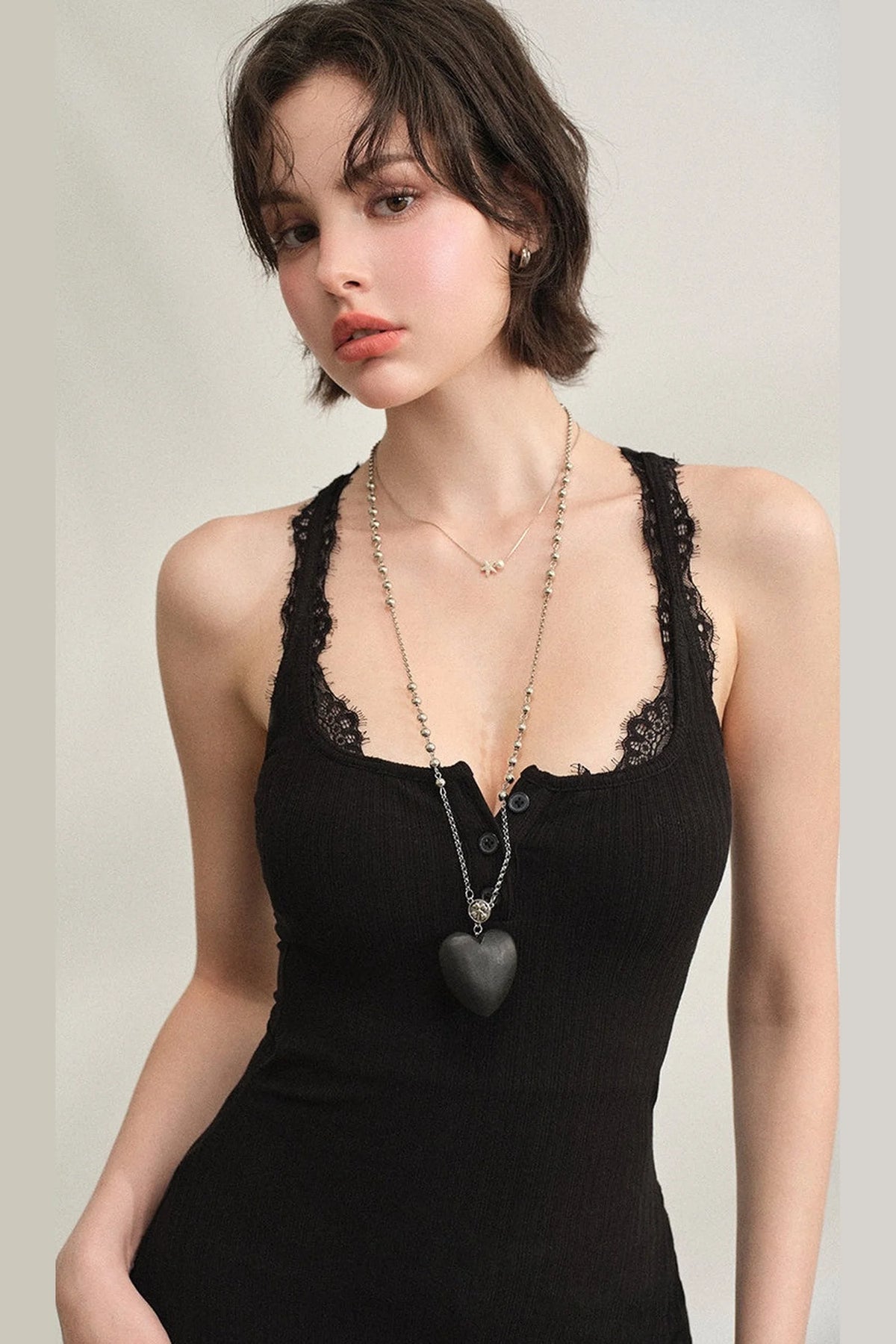 Ribbed Lace Vest Dress with Cardigan Set-Up