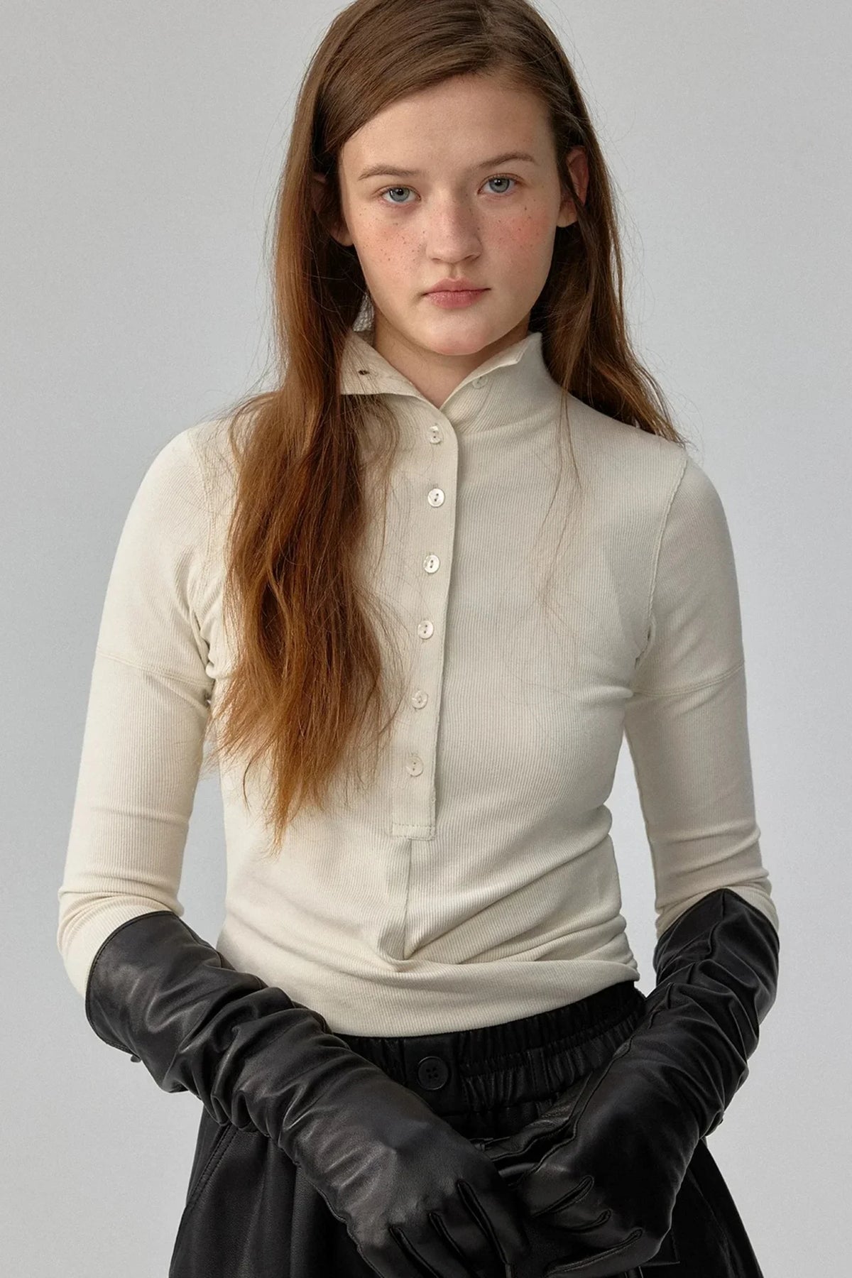 Ribbed Tie-Detail Stand Collar Knit