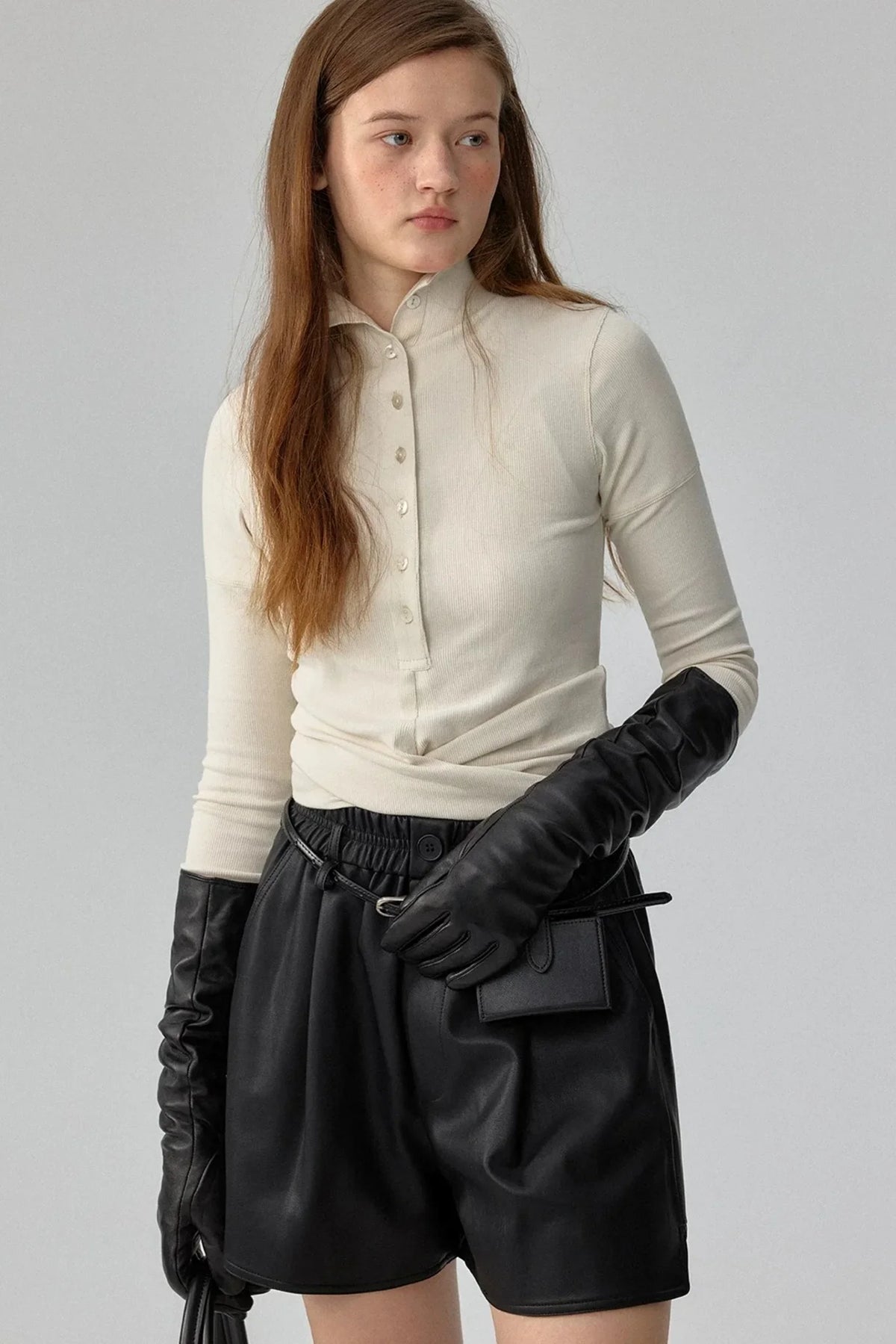 Ribbed Tie-Detail Stand Collar Knit