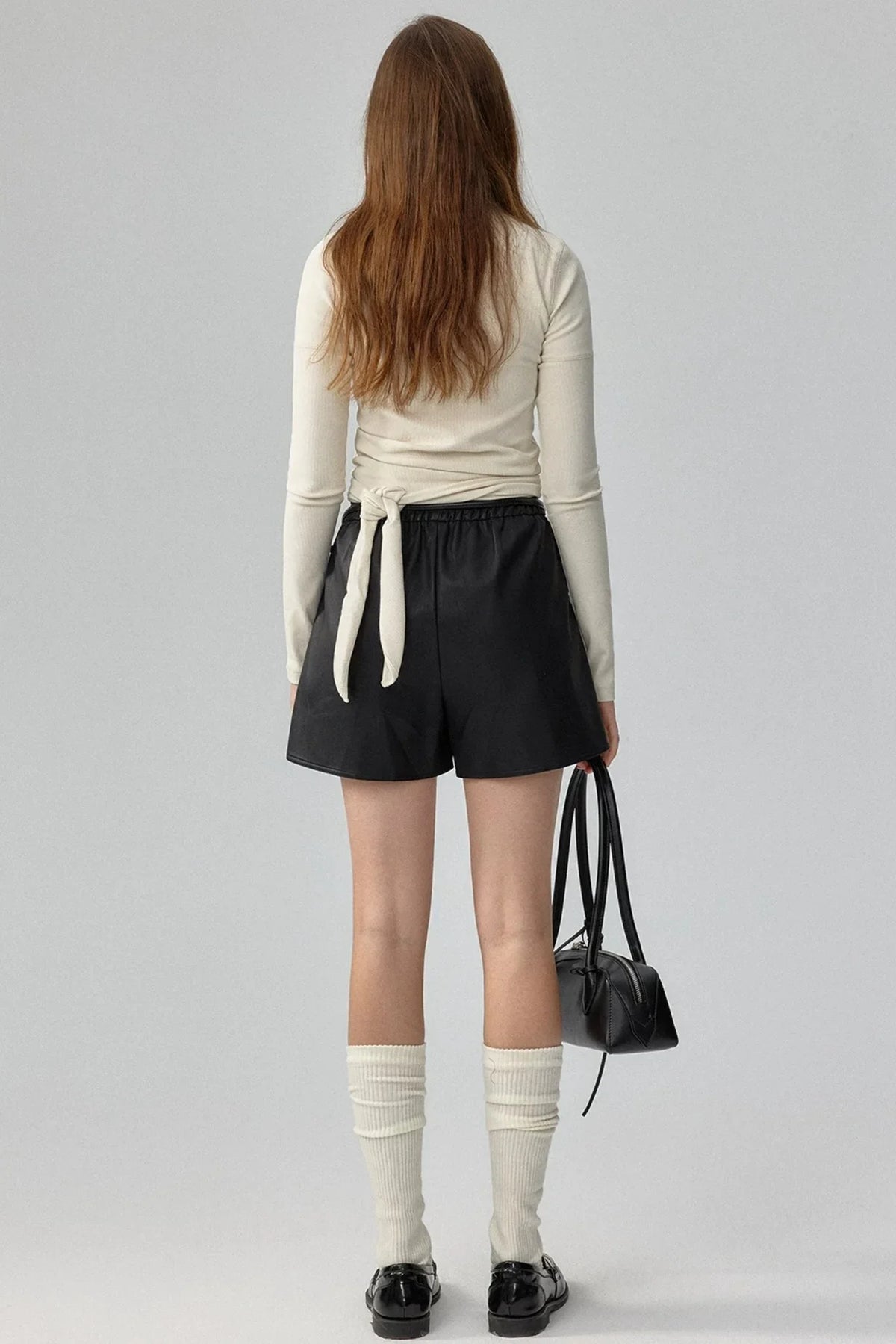 Ribbed Tie-Detail Stand Collar Knit