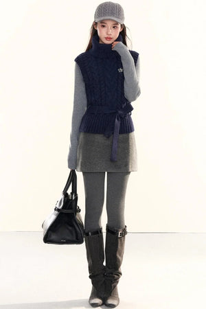 Ribbed Waist-Cinching Knit Sweater