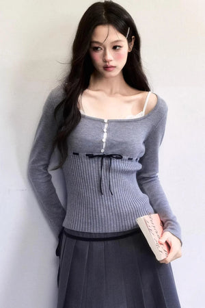 Ribbon Knit Tie-Up Top