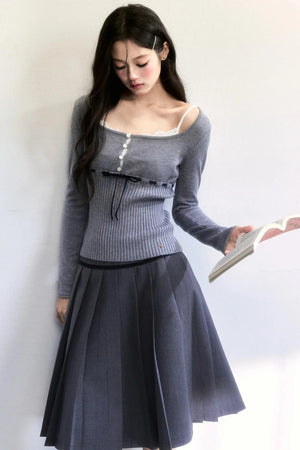 Ribbon Knit Tie-Up Top