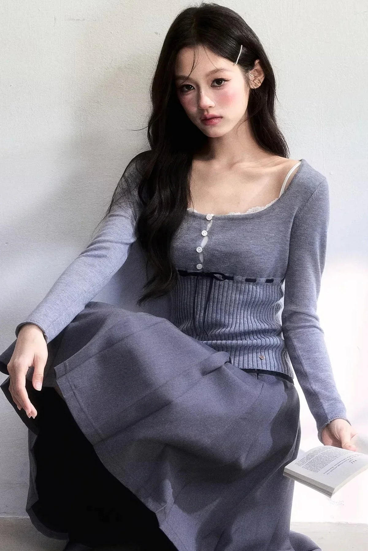 Ribbon Knit Tie-Up Top