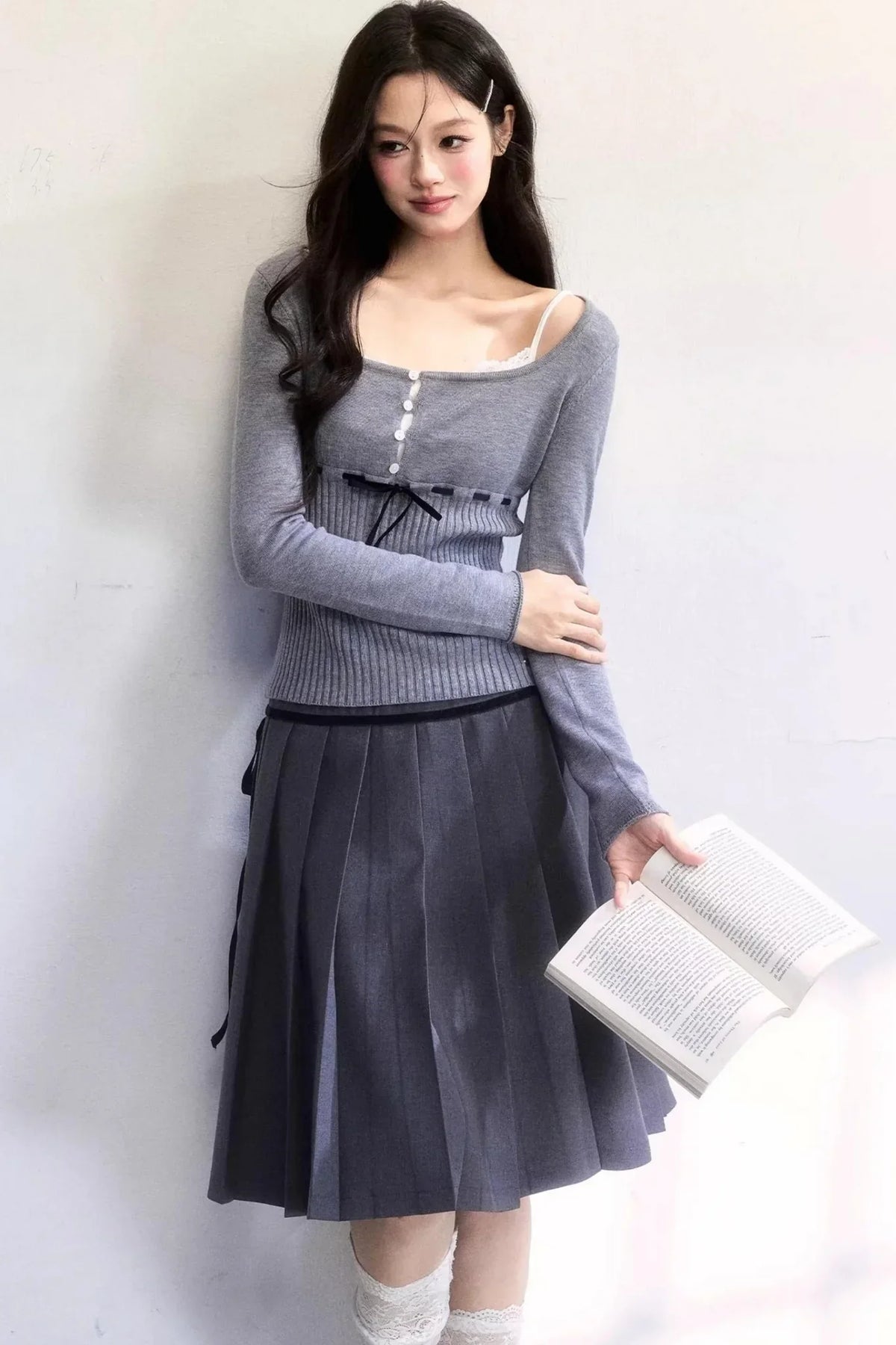 Ribbon Knit Tie-Up Top