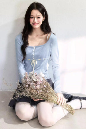 Ribbon Knit Tie-Up Top