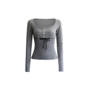 Ribbon Knit Tie-Up Top
