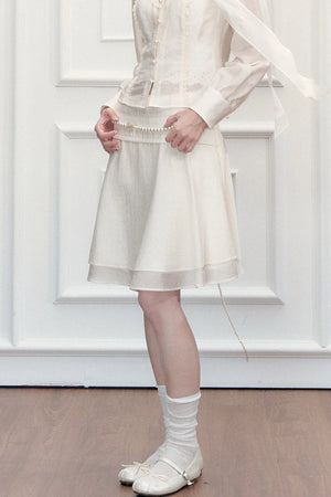 Ribbon Tie Hollow Out Top And A-Line Skirt Set-Up