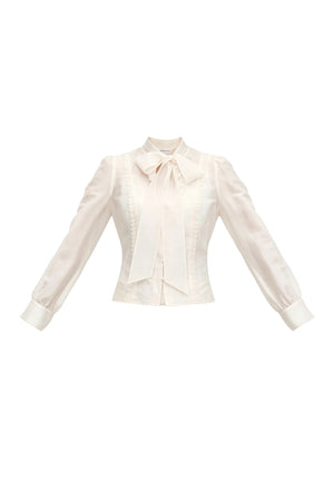Ribbon Tie Hollow Out Top And A-Line Skirt Set-Up
