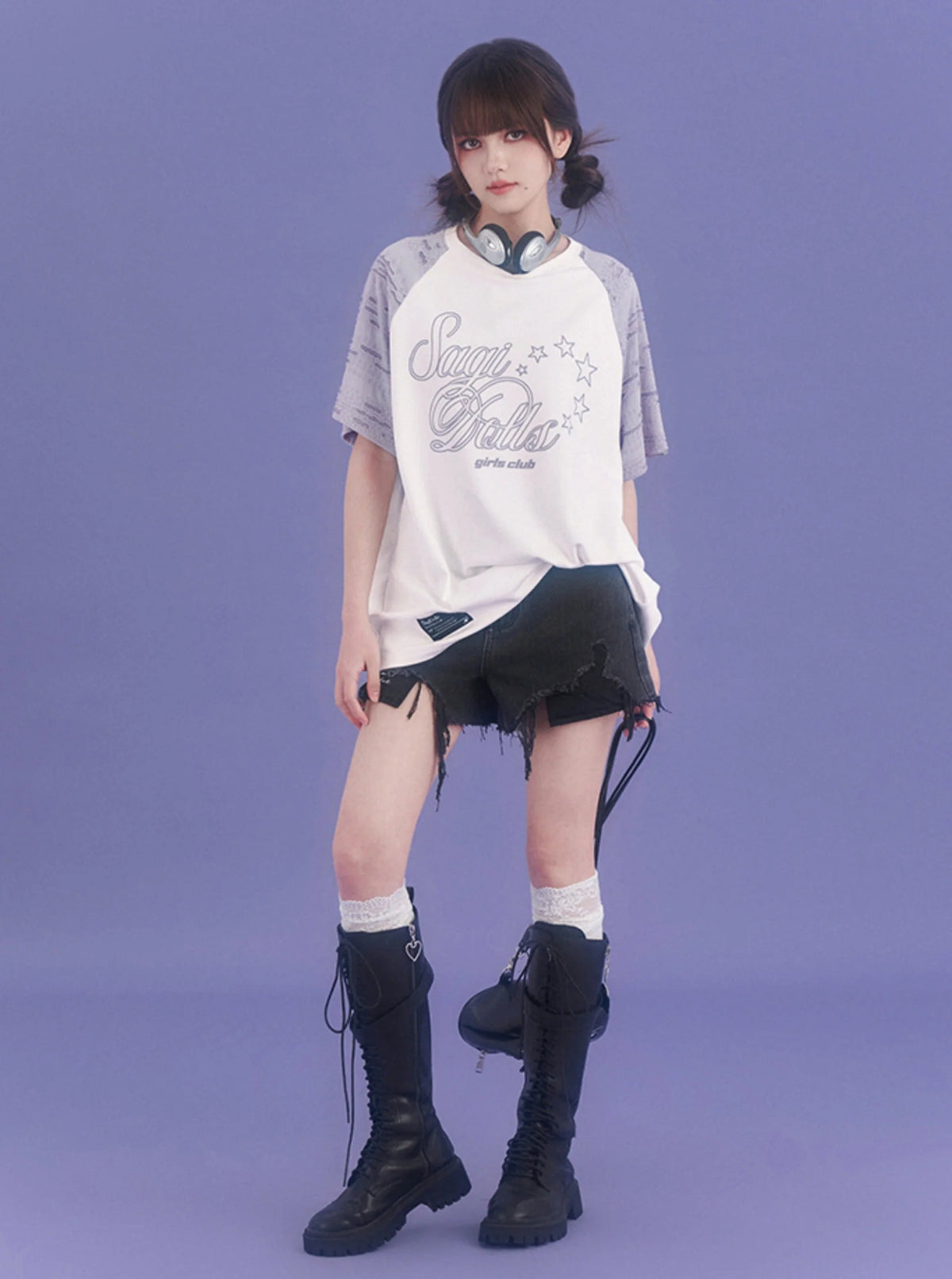 Ripped Raglan Sleeve T-Shirt