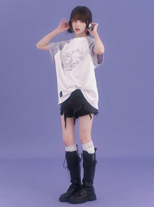 Ripped Raglan Sleeve T-Shirt