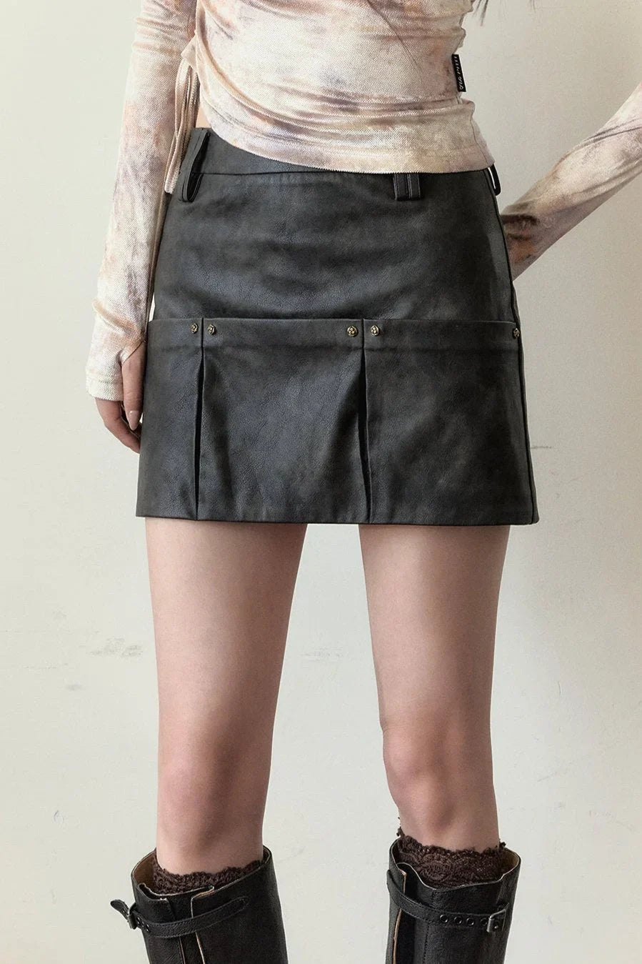 Rivet A-Line Leather Skirt