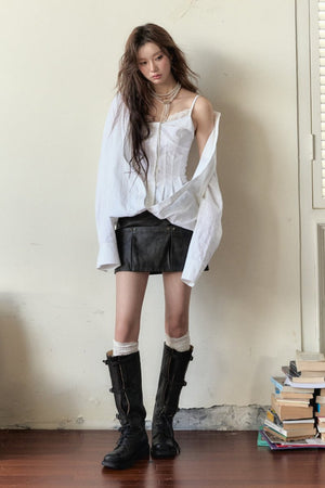 Rivet A-Line Leather Skirt