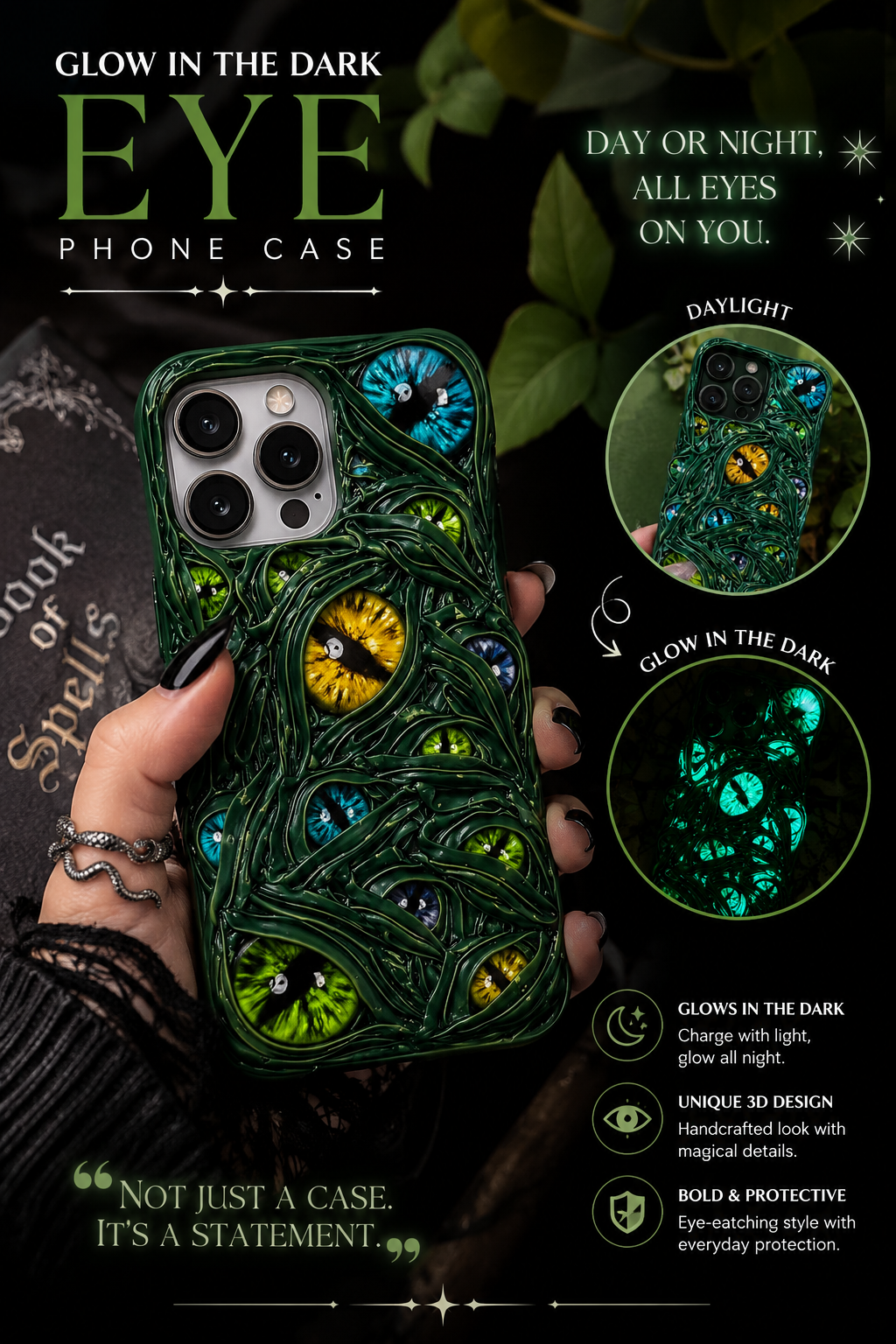 Handmade Glow-in-the-Dark Monster Eye iPhone Case - Unique Horror Art