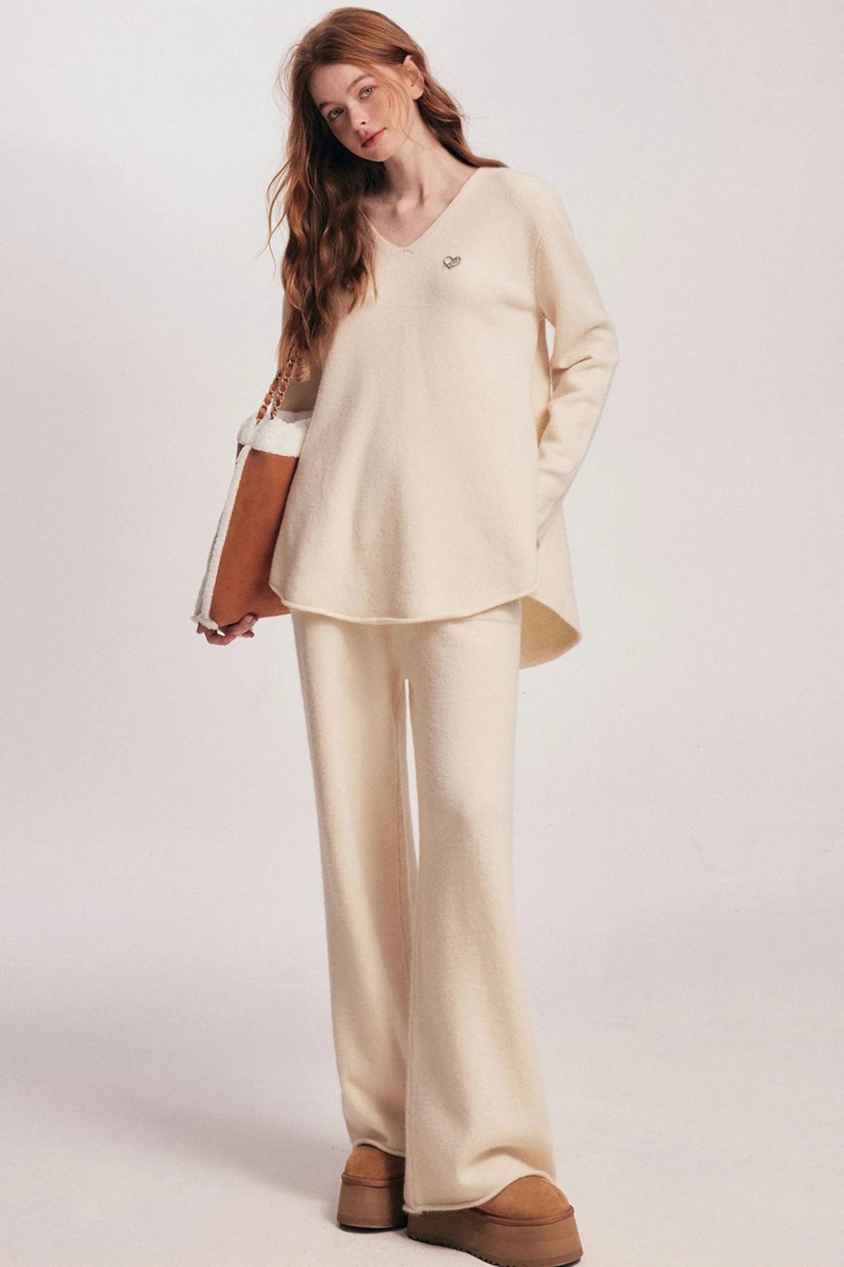 Rolled Sweater & Wide-Leg Pants Set-Up
