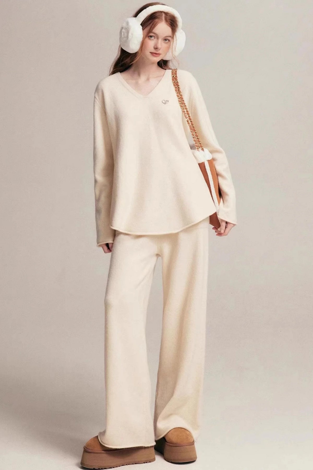 Rolled Sweater & Wide-Leg Pants Set-Up