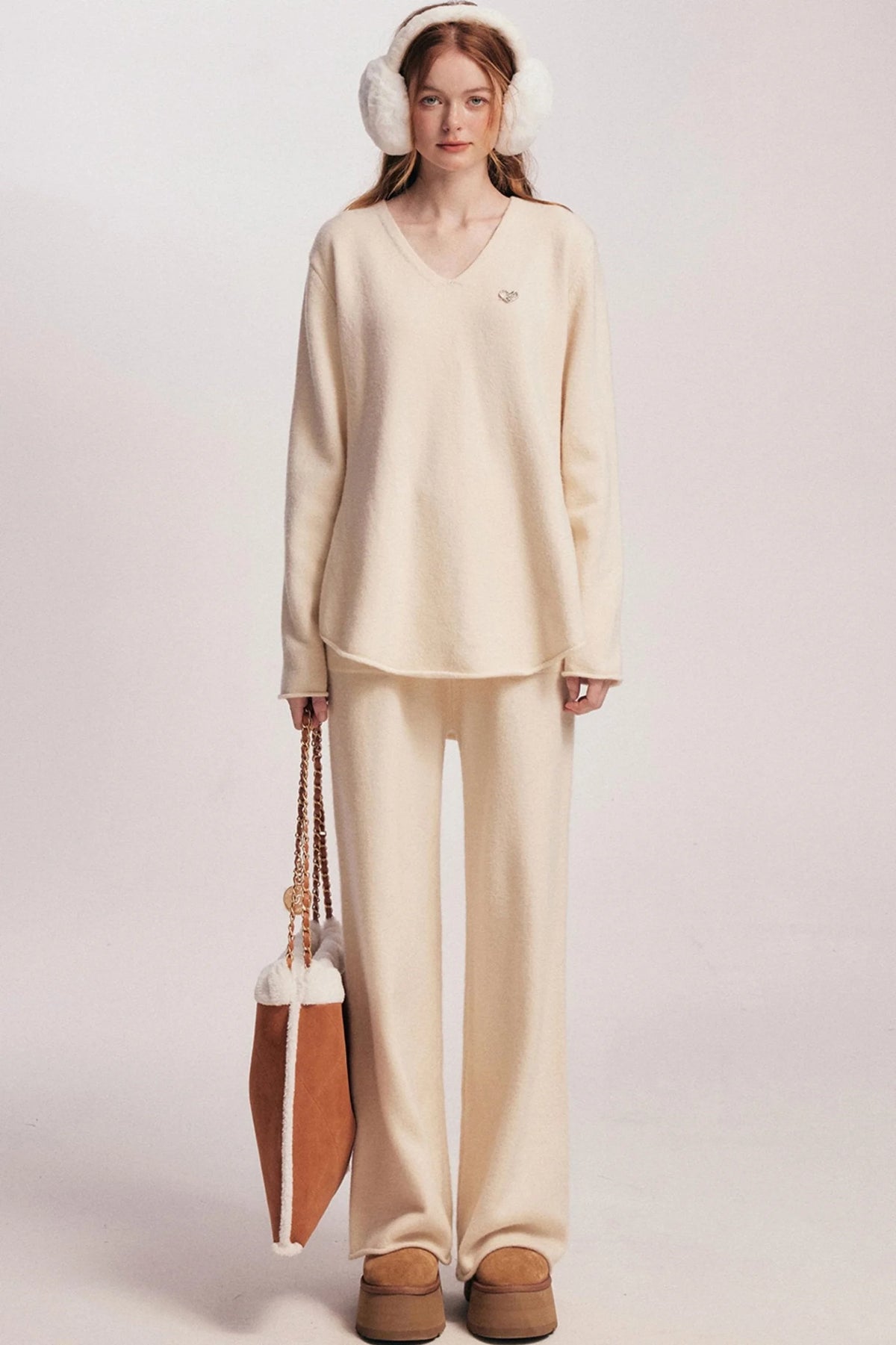 Rolled Sweater & Wide-Leg Pants Set-Up