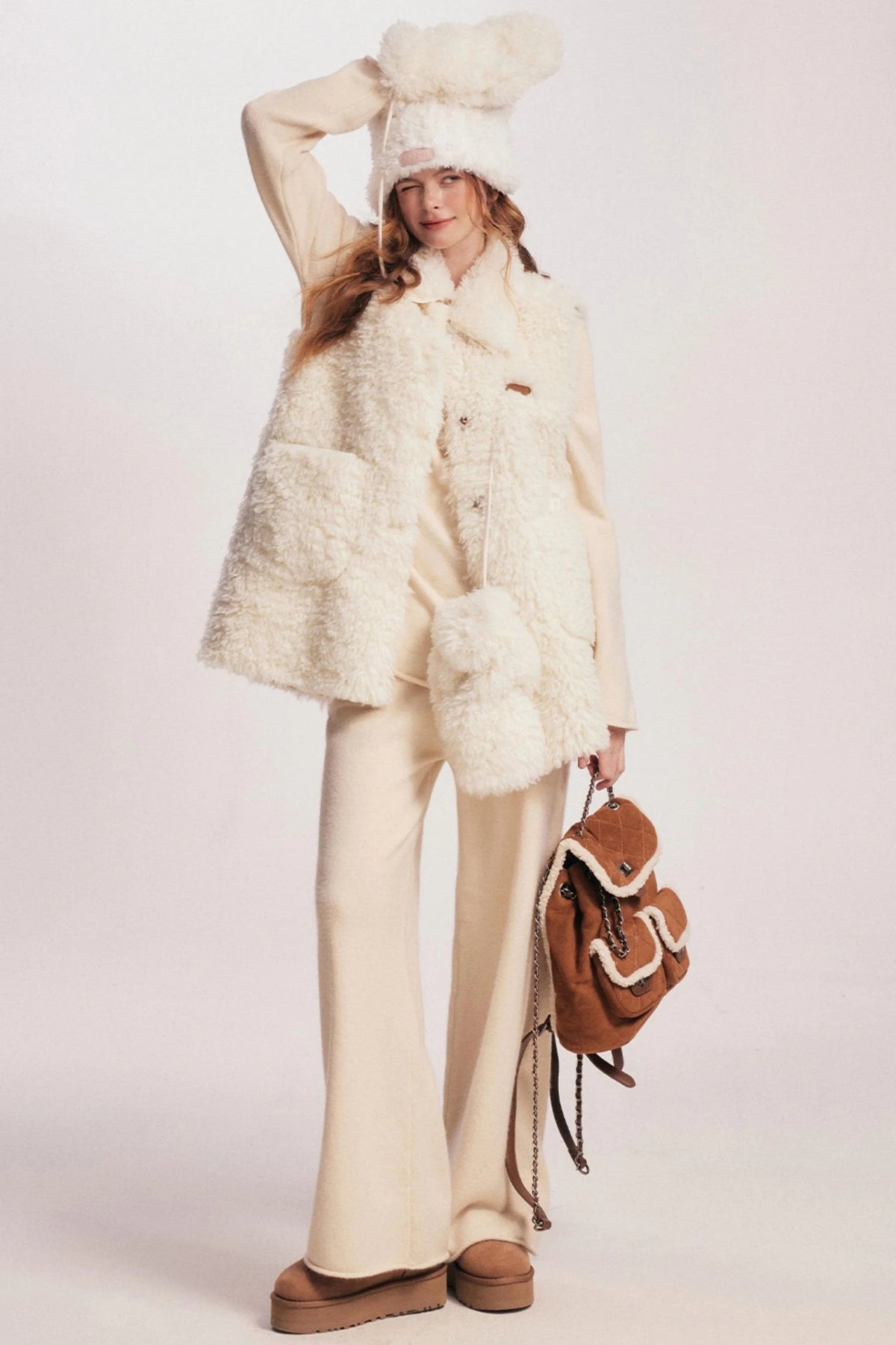 Rolled Sweater & Wide-Leg Pants Set-Up