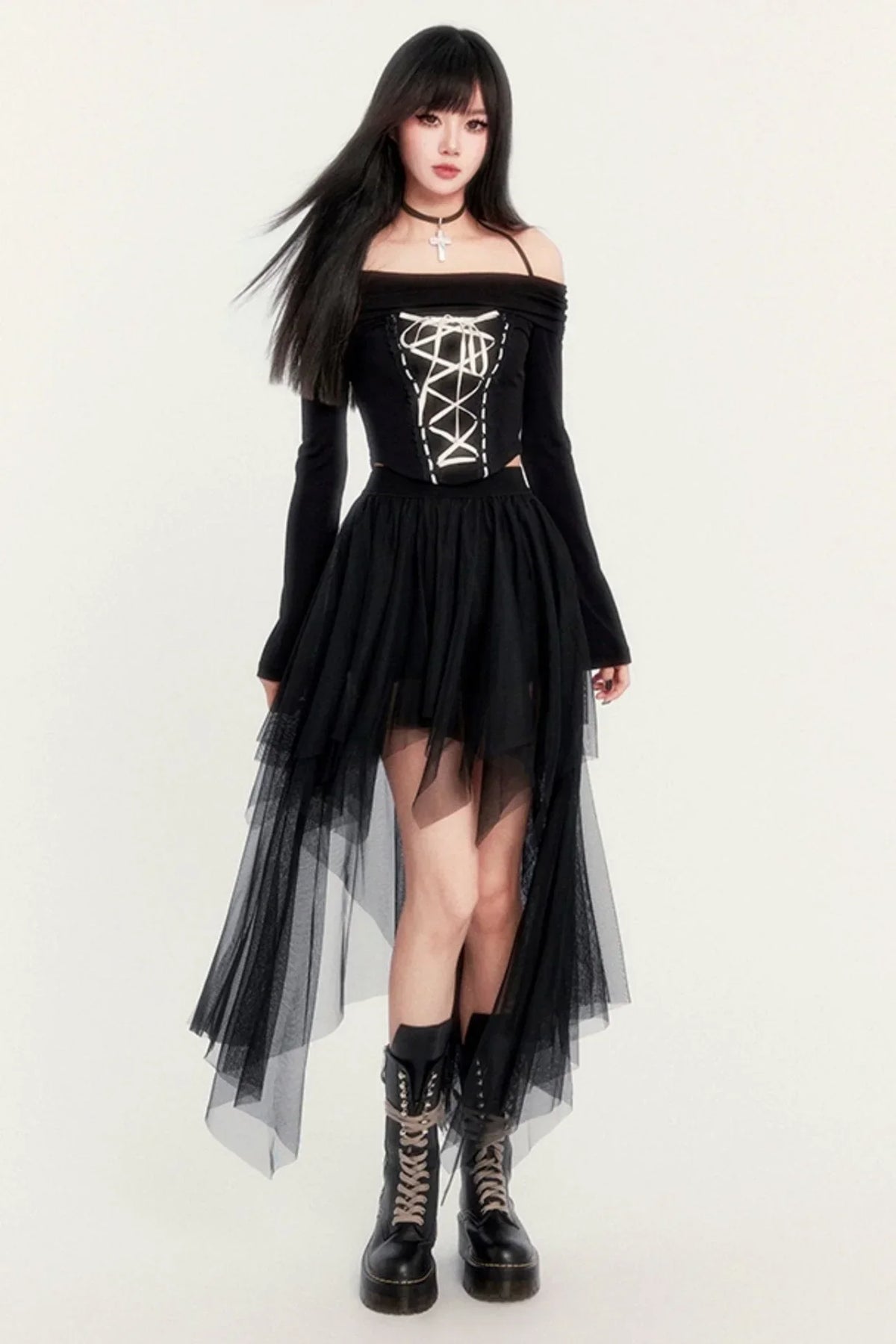 Romantic Ash Strappy Mesh Skirt Set-Up