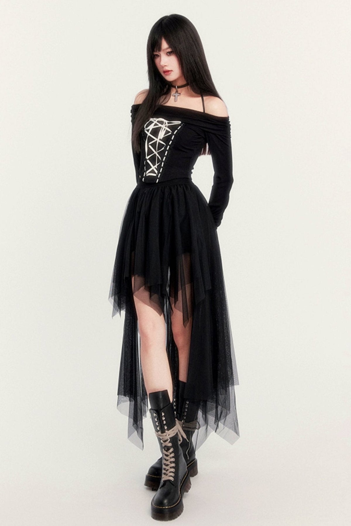 Romantic Ash Strappy Mesh Skirt Set-Up