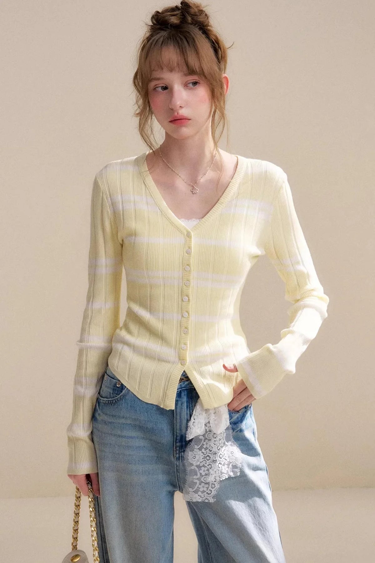 Romantic Contrast Lace Cardigan Top