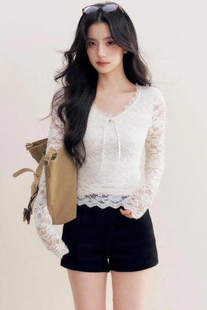 Romantic Fleece V-Neck Long Sleeve T-Shirt