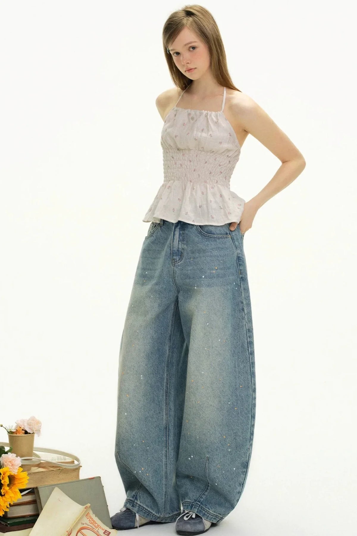 Romantic Floral Lace-Up Camisole