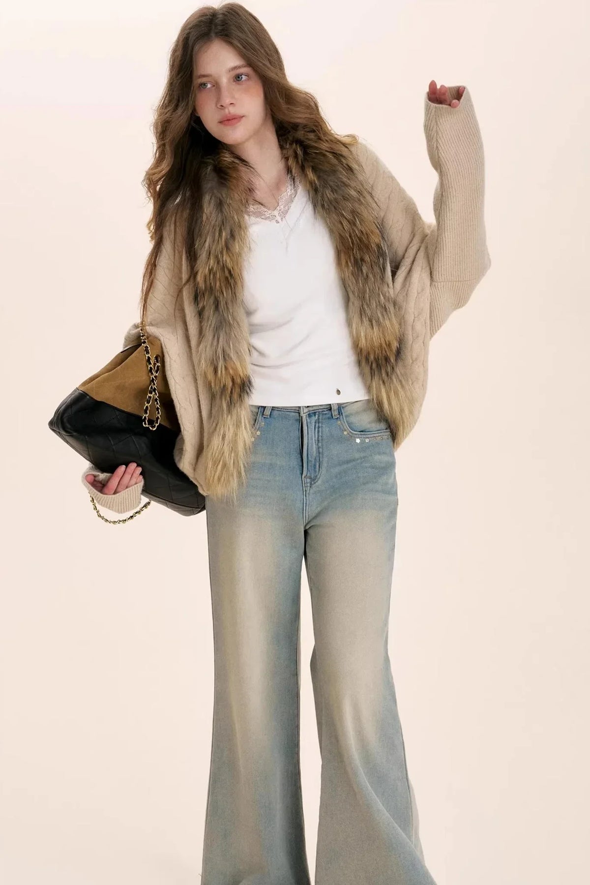 Romantic French Fur Collar Cardigan